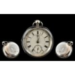 Edwardian Period - English Lever Large and Heavy Sterling Silver Open Faced Pocket Watch.