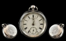 Edwardian Period - English Lever Large and Heavy Sterling Silver Open Faced Pocket Watch.