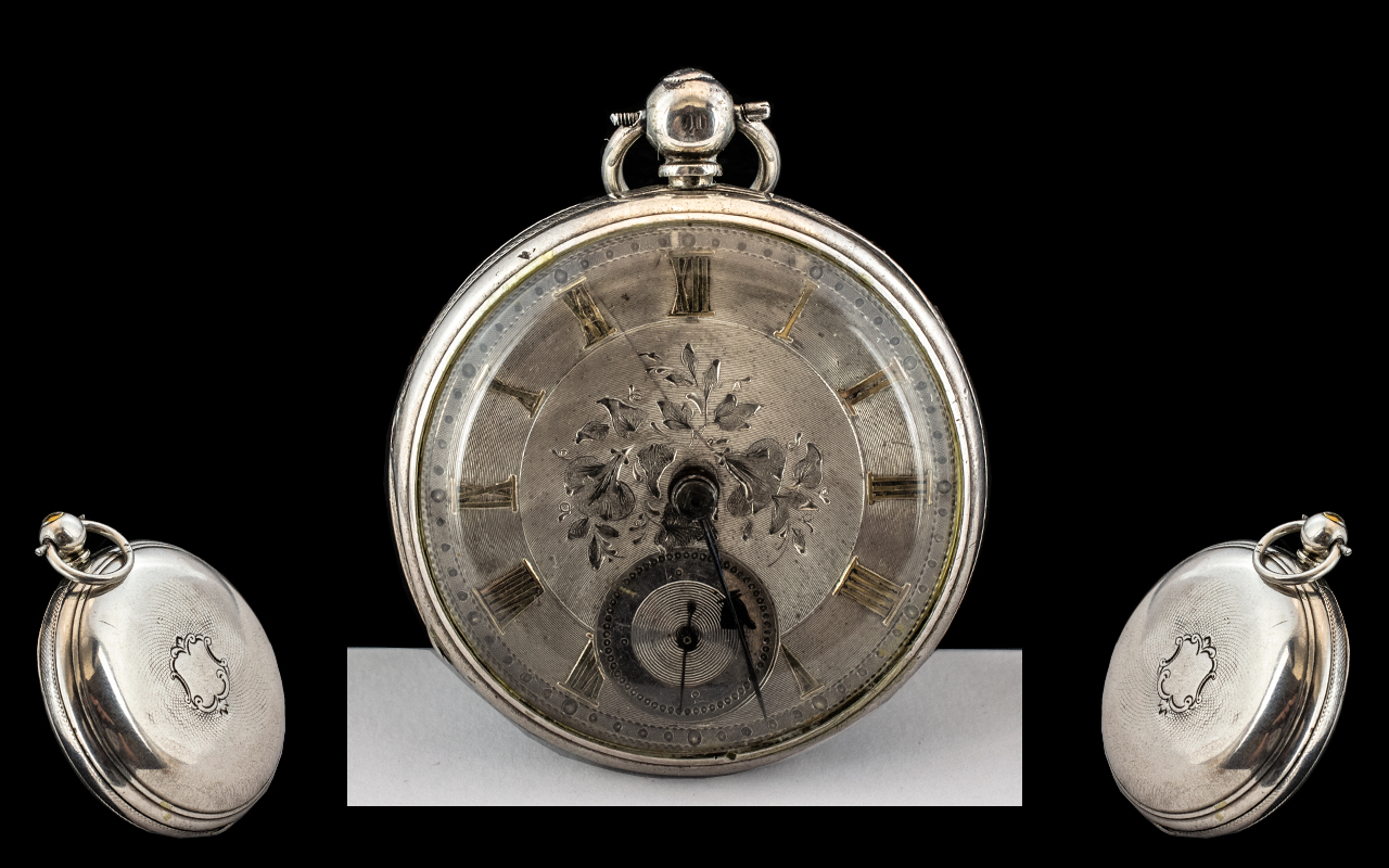 English Lever - Key-wind Silver Cased Pocket Watch by Newsome of Coventry with Engraved Silver Dial