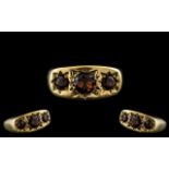 Antique Period - Pleasing 3 Stone Fire Garnet Set Ring. Marked 9ct to Interior of Shank.