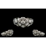 Ladies 18ct White Gold Attractive - Diamond Set Cluster Ring, Flower head Setting / Design,