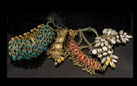 Vintage Gold Plated Stone Set Necklaces and Bangle of wonderful design, all three pieces well made