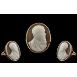 Victorian Period Superb Antique High Quality 15ct Gold - Carved Cameo Set Ring,
