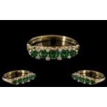 Ladies - 9ct Gold Attractive Diamond and Emerald Set Dress Ring - Ornate Setting.