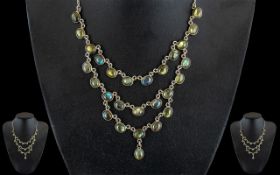 Antique Period - Attractive Stunning Sterling Silver Moonstone Set Necklace of Pleasing Appearance.