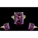 Ladies 18ct Rose Gold Stunning Single Stone Amethyst Emerald Cut Ring,