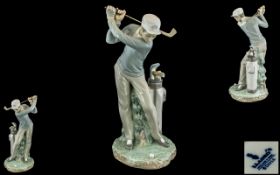 Lladro - Hand Painted Porcelain Figure ' Golfer ' Model No 4824. Issued 1972 - Retired. Height 10.