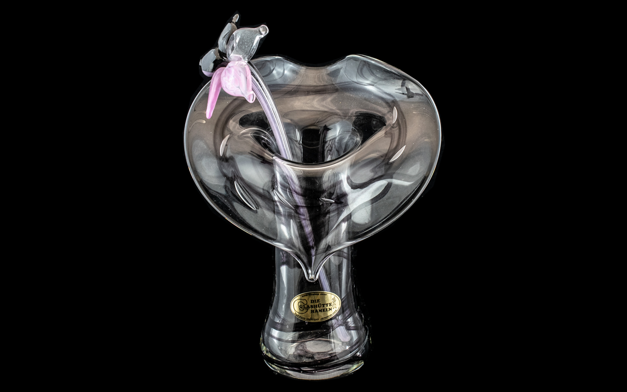 Superb Design Glashutte Hameln Vase of Unusual Form, Comes with Flower Petal. 18 Inches In Height.