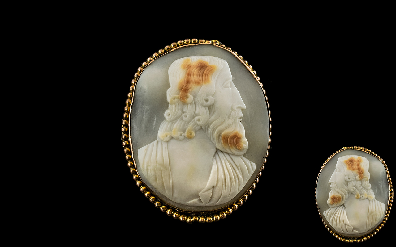 Antique Period 9ct Gold Mounted - Carved Cameo of Oval Form.