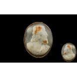 Antique Period 9ct Gold Mounted - Carved Cameo of Oval Form.
