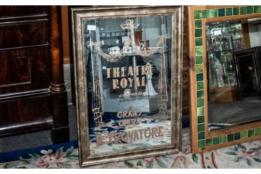 Large Advertising Mirror, 'Theatre Royal,Grand Opera, Il Trovatore lettering in gold, some wear to