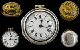 Signed Stunning Silver Pair Cased Chain Driven Verge Pocket Watch, circa 1720 by Will Kipling