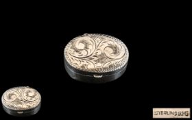 Silver Pill Box. Silver Pill Box with Floral Decoration. Hallmarked for Silver.