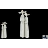 Lladro Porcelain Figure ' Nuns ' Model No 6611. Issued 1969 - Retired. Height 13 Inches - 32.5 cms.