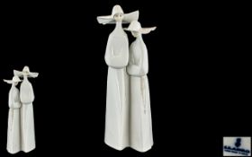 Lladro Porcelain Figure ' Nuns ' Model No 6611. Issued 1969 - Retired. Height 13 Inches - 32.5 cms.