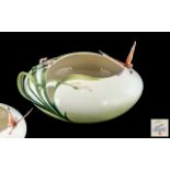 Franz - Fine Porcelain Large Hand Painted and Signed ' Pavilion ' Butterfly and Lilies Bowl.