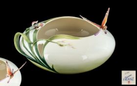 Franz - Fine Porcelain Large Hand Painted and Signed ' Pavilion ' Butterfly and Lilies Bowl.