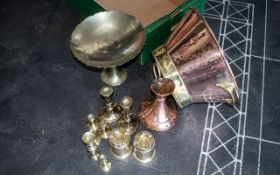 Collection of Brass & Metalware, comprising five brass wall plaques, antique brass candlesticks,