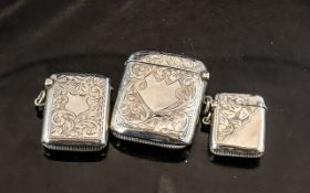 Trio of Solid Silver Vesta Cases. Full Hallmarks to Each, Sizes 6 by 4.5 cms, 5 by 3.