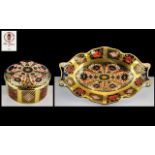 Royal Crown Derby Old Imari Pattern Solid Gold Band 22ct Gold Round Lidded Trinket Box.