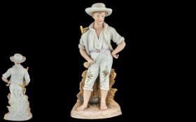 19th Century Bisque Figure of Boy. Nice Condition Throughout. 12 Inches In Height.