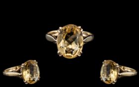 Ladies 9ct Gold Attractive Single Stone Citrine Set Dress Ring. Full Hallmark for 9.