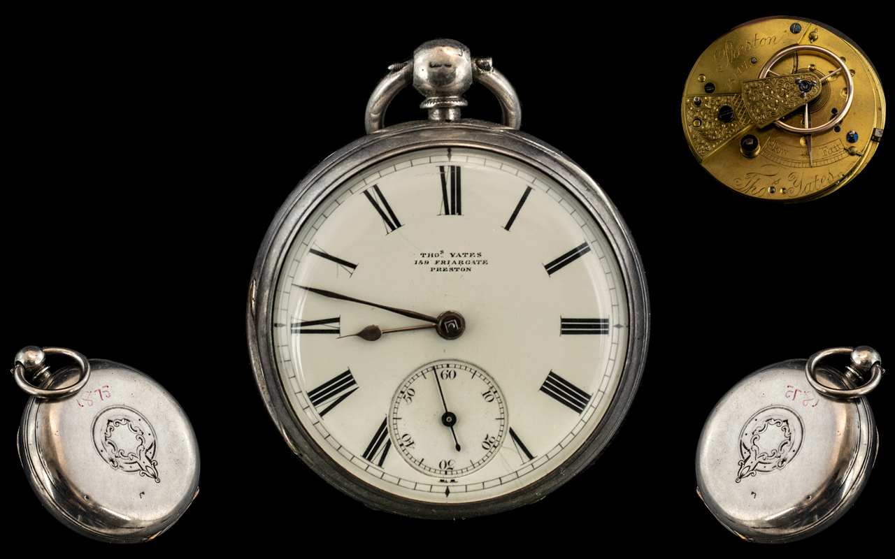 Victorian Period Sterling Silver Key-wind Open Faced Pocket Watch, Fusee Driven Movement.