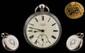 Victorian Period Sterling Silver Key-wind Open Faced Pocket Watch, Fusee Driven Movement.