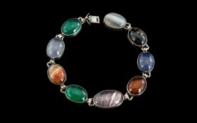 Vintage Sterling Silver Multi - Colour Moonstones and Agates Bracelet. Stamped 925 Silver.