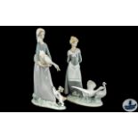 Lladro - Pair of Hand Painted Porcelain Figures ( 2 ) In Total.