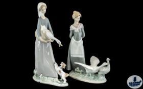 Lladro - Pair of Hand Painted Porcelain Figures ( 2 ) In Total.