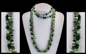 Antique Jade Bead Necklace of Varying Colours with Natural Formed Chipping's,