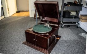 Mahogany Boxed Cased 1920's Hand Cranked Spring Record Player, A 2 Door Cupboard to the Front