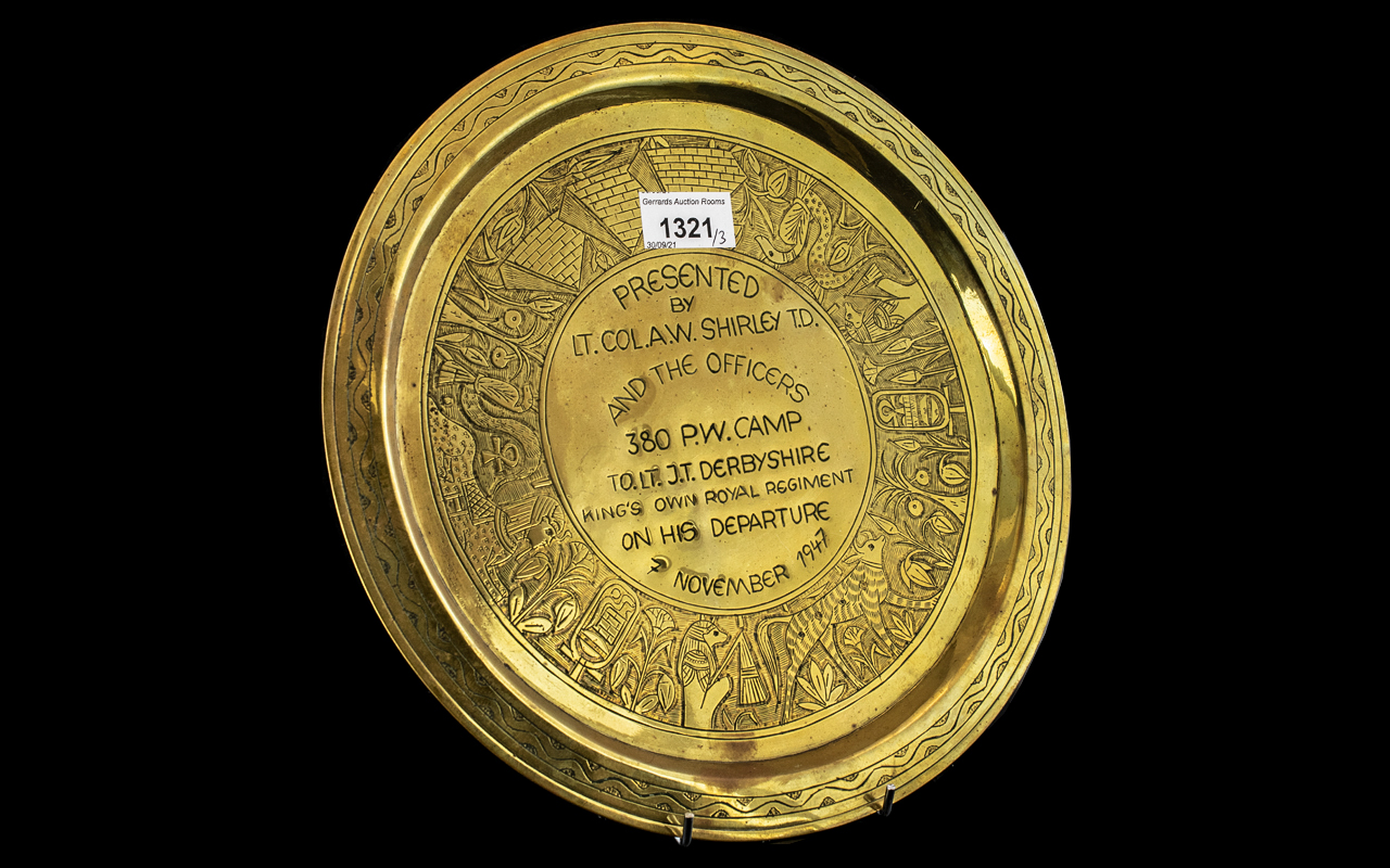 Blackpool Military Interest. Brass Engraved Tray with Inscription - Presented by LT, COL, A.W. - Image 2 of 2