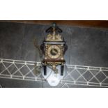 Reproduction Dutch Style Friesland Brass and Wood Wall Clock, with two brass weights,