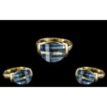 18ct Gold - Attractive and Good Quality Blue Topaz Set Dress Ring.