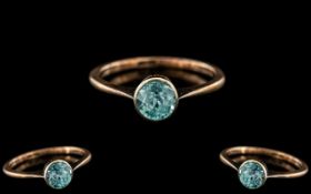 Antique Period - Ladies 9ct Gold Single Stone Aquamarine Set Ring. Marked 9ct to Interior of Shank.