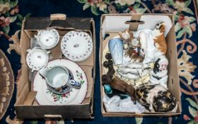 Two Boxes of Collectible Pottery & Porcelain, including Art Pottery cat,