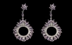 Rose de France Amethyst Statement Drop Earrings, 2.3 inches (5.