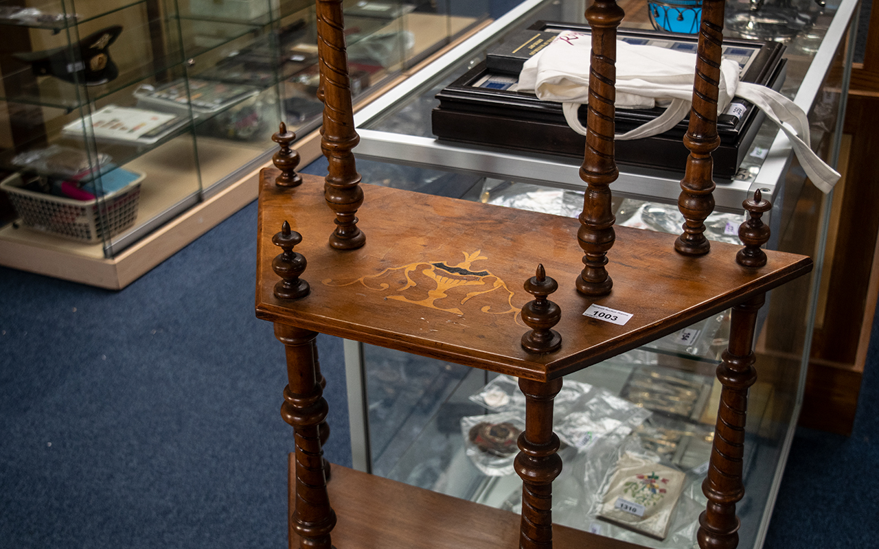 Victorian Walnut Inlaid Four Tier What Not, supported by turned spindles, circa 1880's, - Image 2 of 2