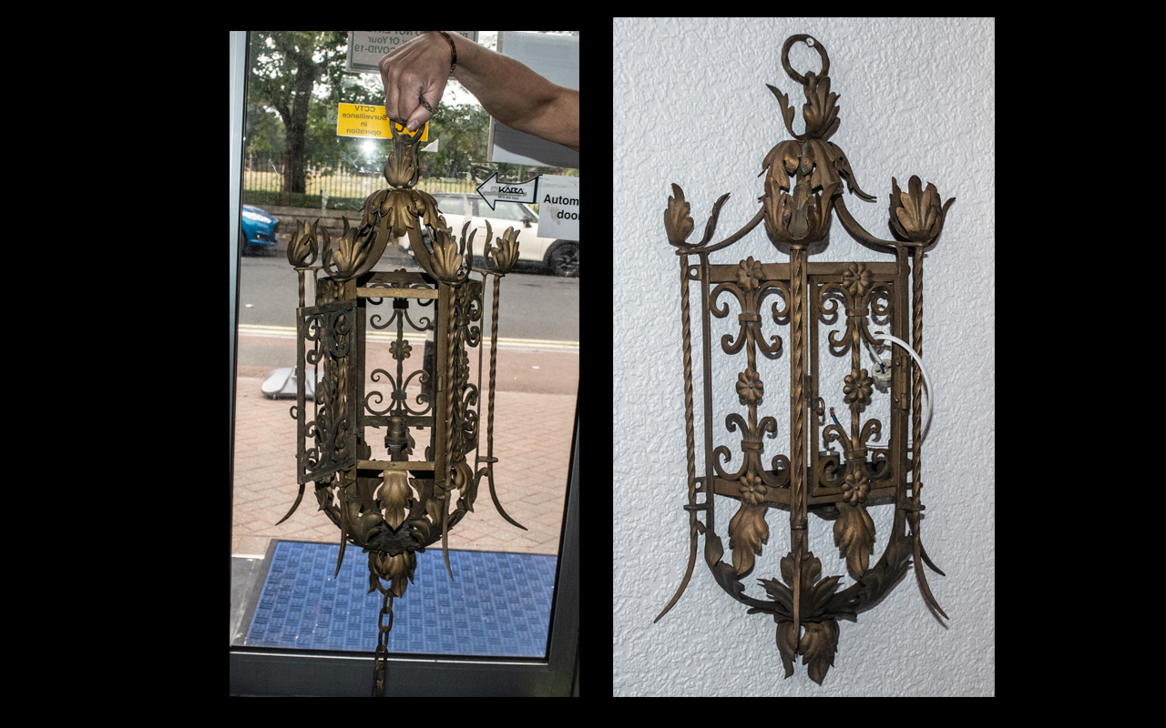 French Wrought Iron and Tin Lantern, made in the Baroque style, c1930s,