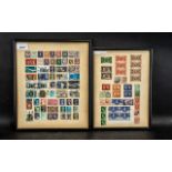 Two Glazed and Framed Stamp Sheets containing various GB stamps from silver jubilee 1935 to Queen