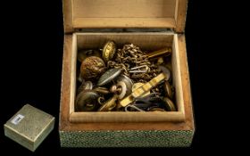 Hinged Shagreen Box Containing various Naval And Railway Buttons, Yellow Metal Albert Chain,