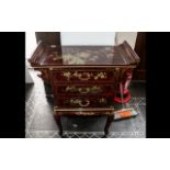 A Chinese Red Lacquered Alter Table Shaped Chest, consisting of three drawers,