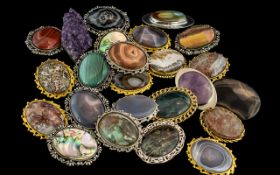 Excellent Collection of Nr 30 Stone Set Brooches / Pendants.