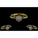 18ct Gold and Platinum Diamond Set Cluster Ring - Flower head Setting.