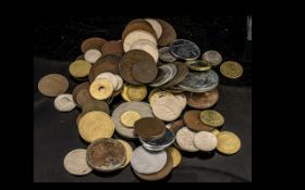 Bag of Mixed Coins - Crowns, Old Copper Pennies, Colonial Coins and Foreign Coins.