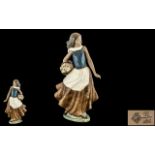 Nao by Lladro Gres Large Hand Painted Figure ' Young Woman with Basket of Flowers.