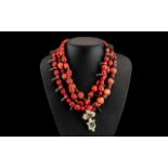Antique South American Red Coral Marriage Bead Necklace of Large Size of Natural Forms,