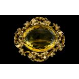 Antique Period - Ladies Large and Superb Quality 18ct Gold Citrine Set Ornate Brooch of Large